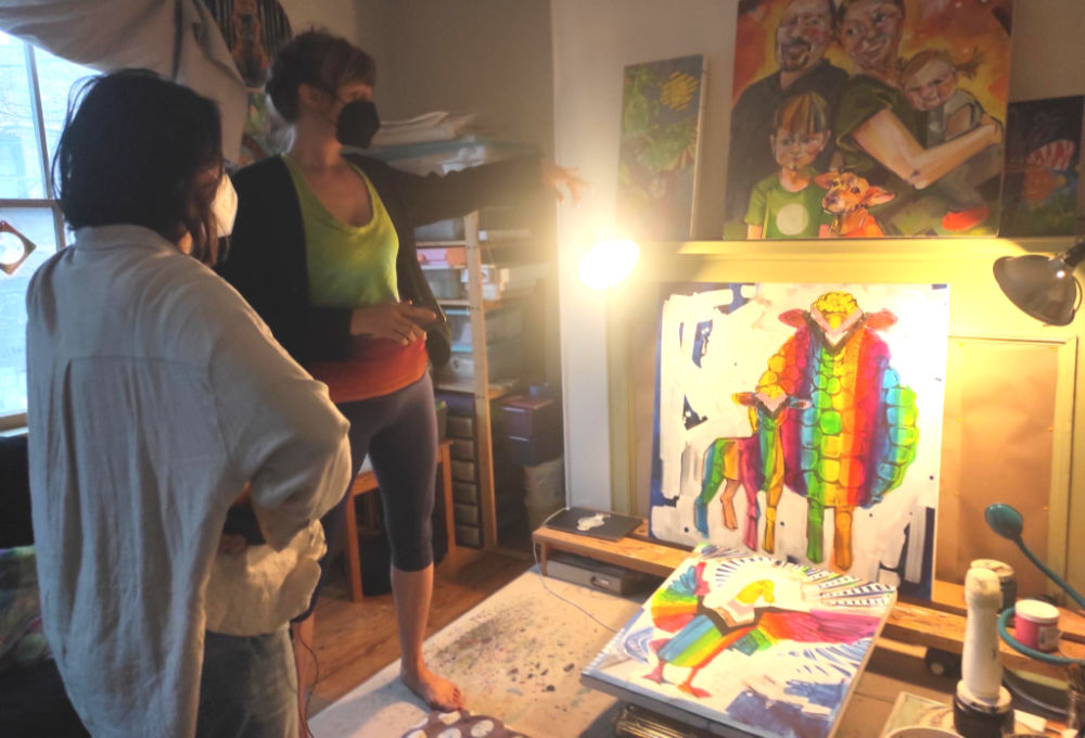 Belgian filmmaker Aline Magrez and Lambertville artist Gwenn Seemel in her studio