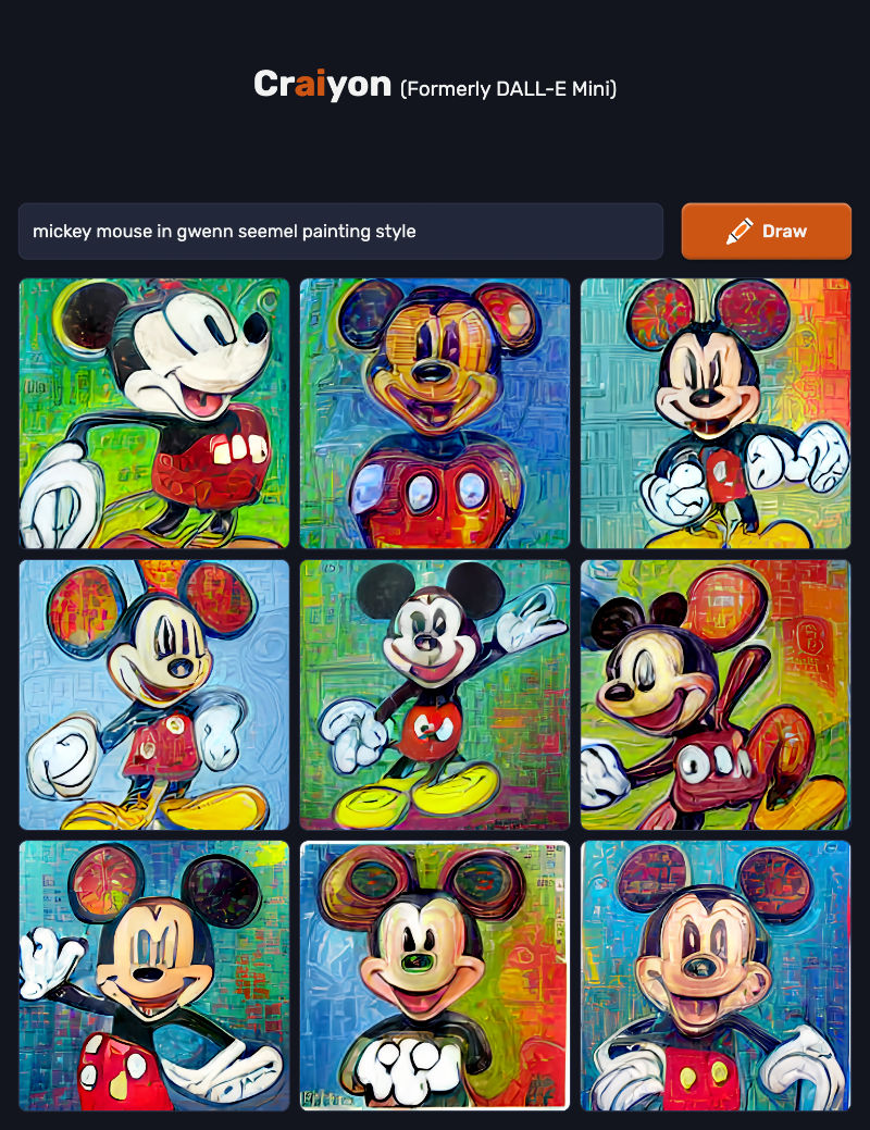 Mickey Mouse image generated by Craiyon
