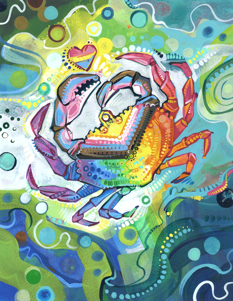 painting process for Progress Pride flag crab