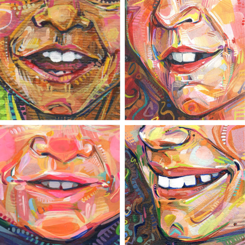 détail des bouches dans quatre portraits d’enfants