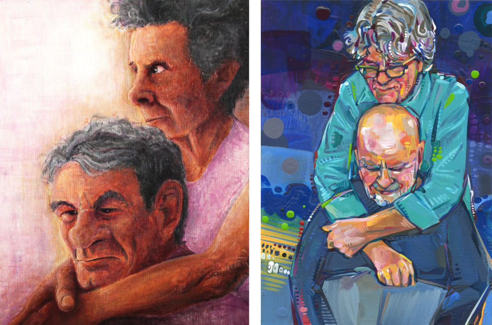 acrylic painting fine art portrait of Patern and Eug&eacute;nie Kervinio and one of the artist&rsquo;s parents