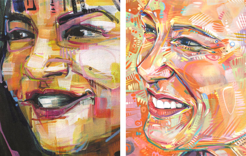detail images of two portraits of women