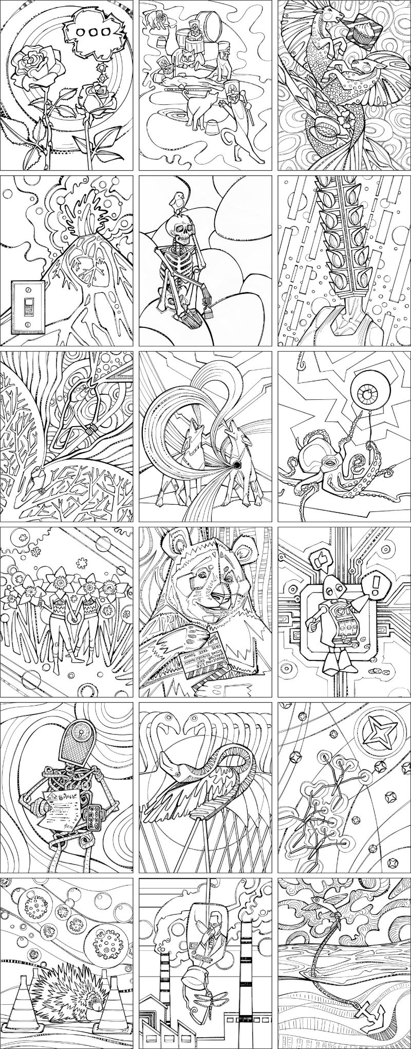 coloring book pages from Everything’s Fine, mental health workbook by Gwenn Seemel