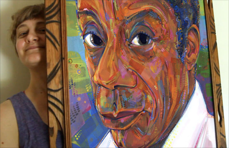artiste peintre Gwenn Seemel avec son portrait de l&rsquo;&eacute;crivain James Baldwin