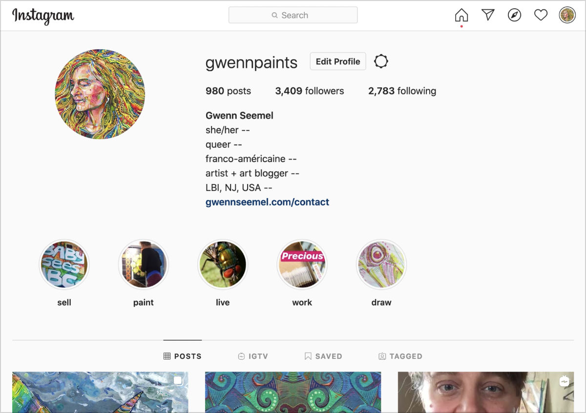 Gwenn Seemel’s Instagram profile