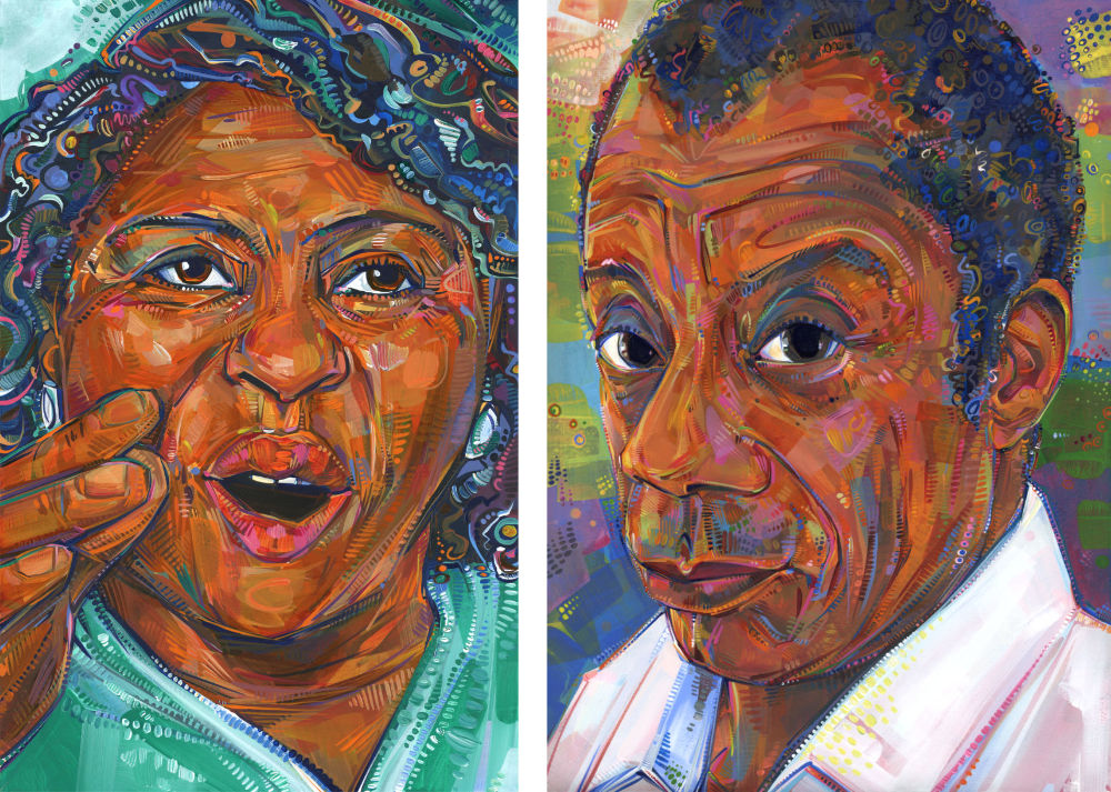 paintings of Fannie Lou Hamer and James Baldwin by Gwenn Seemel